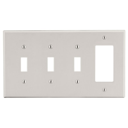 Hubbell Wiring Device-Kellems Wallplate, 4-Gang, 3) Toggle 1) Decorator, Light Almond P326LA